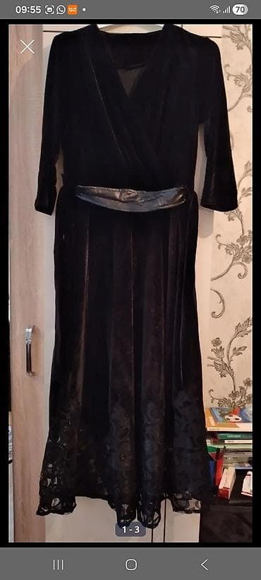 Qara məxməri qadın paltarı - Model: V-yaxa, üst hissəsi krossover — 1