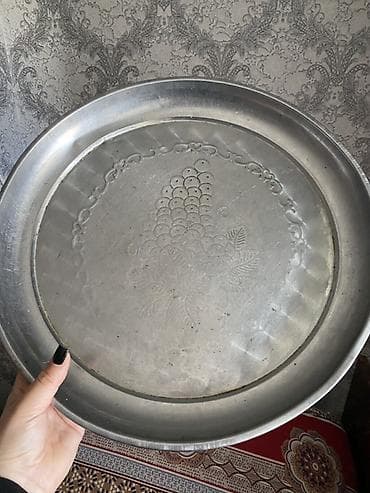 assa çay: Metall süfrə sini (boz rəngli) - Material: qalaylı/alyumin tərkibli — 2