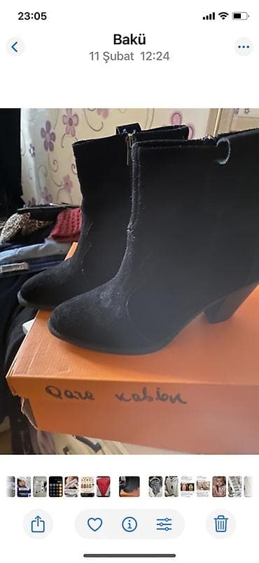 Сапоги: Qadın botları – qara rəng - Material: zamşa görünüşlü üst hissə — 1