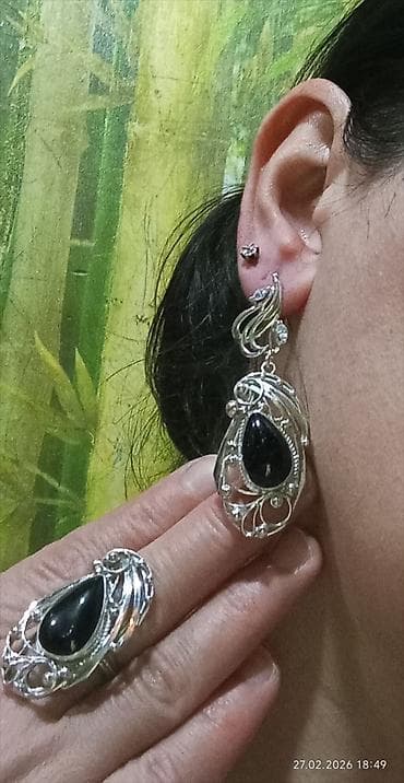 gumuş üzuk: Серебро 925 пробы. Камень натуральный Турмалин шерл звёздчатый! кольцо — 5