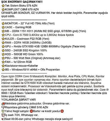 pentium komputer: ŞOK ENDİRİM!!! QAÇIRMAYIN!!! ⭐Tək Sistem Bloku 579 AZN ⭐KOMPLEKT CƏMİ — 2
