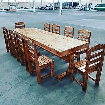 bag evi mebelleri: Yeni, Kvadrat masa, 10 stul, Açılmayan, Stullar ilə, Taxta, Azərbaycan — 2