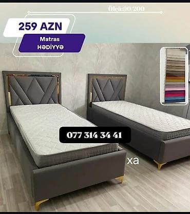 matras olculeri: Tək nəfərlik çarpayılar – müasir dizaynlı, yumşaq parçalı başlıq və — 3