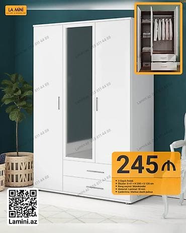 iskaflar: 3 qapılı, Siyirməli, Ağ, Digər material, Açılan, Düz dolab — 1