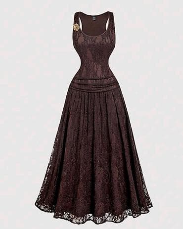 qisa don: Qəhvəyi krujeva don – romantik və zərif stil - Model: uzun, A-kəsim — 2