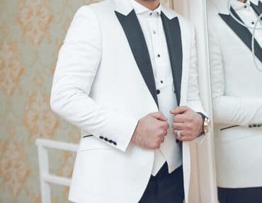 tek pencek: Kişi üçün mərasimlik smokin dəsti - Rəng: Ağ jaket və jilet, qara — 2