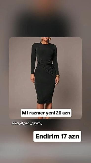 Dəstlər, kostyumlar: Qadın paltarı – qara rəngdə, bədənə oturan midi model - Uzunqol — 1