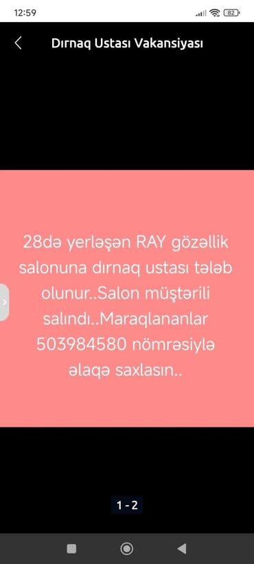 Vakansiya: Dırnaq ustası Məzmun: - 28-də yerləşən RAY gözəllik