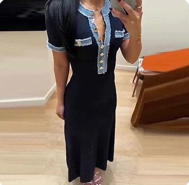Zərif qadın paltarı – tünd lacivərt rəngdə, maxi uzunluqda. - Model — 3