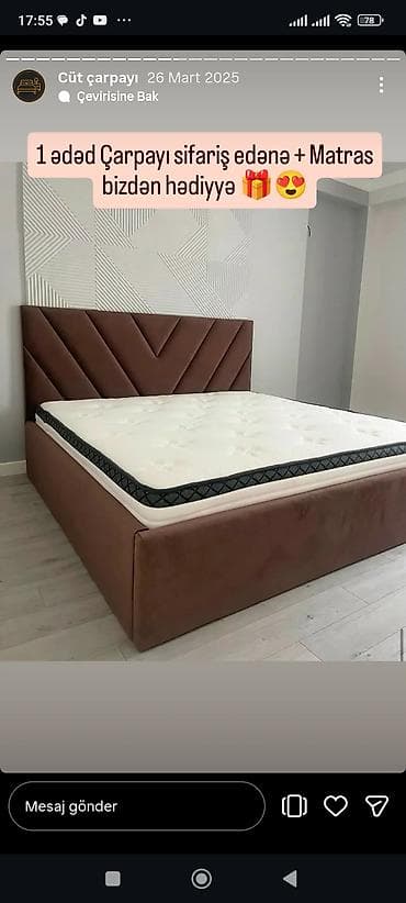 Yeni, İkinəfərlik çarpayı, Matras ilə, Siyirməsiz