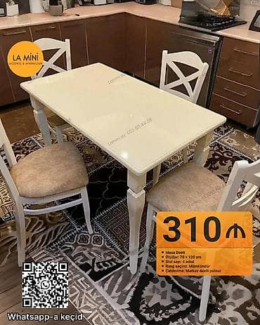 masa destleri: Mətbəx üçün, Açılmayan, Dördbucaq masa, 4 stul — 1