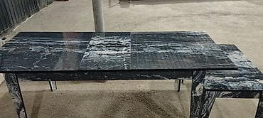 reception masa: Mətbəx və qonaq otağı üçün mərmər naxışlı masa dəsti - Dizayn: Parlaq — 3