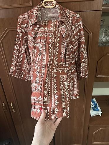 Uşaqlar üçün digər geyimlər: Qadın köynəyi - Dizayn: Terra-kotta rəngində, ağ naxışlı (botanik və — 1