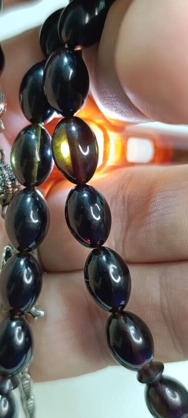 sümük təsbeh: Sıxma kəhrəba qara rəngli və yaşıl iç yamsımalı, yüngül və rahat — 3