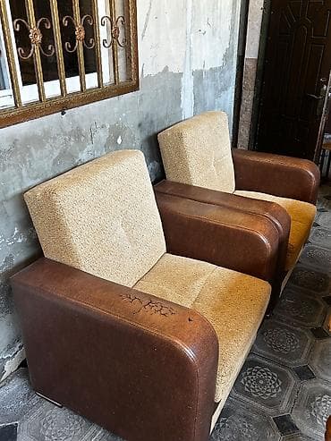 bag stullari: Mebel dəsti – yumşaq kreslo, taxta çarpayı və düzbucaqlı masa - — 5