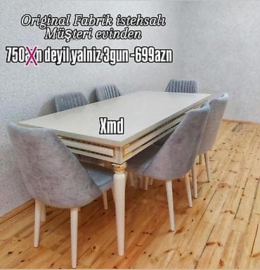 stull: Yemək otağı dəsti – masa və 6 ədəd kreslo • Original fabrik istehsalı — 1