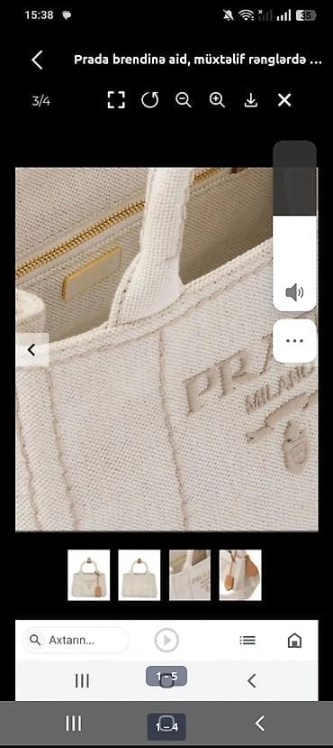 Prada Canapa model əl çantası. Zərif bej rəngdə təqdim olunan bu model