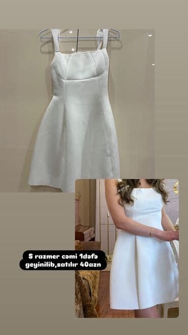 Ağ rəngli qısa don - Ölçü: S - Model: qalın breteleli, kvadrat