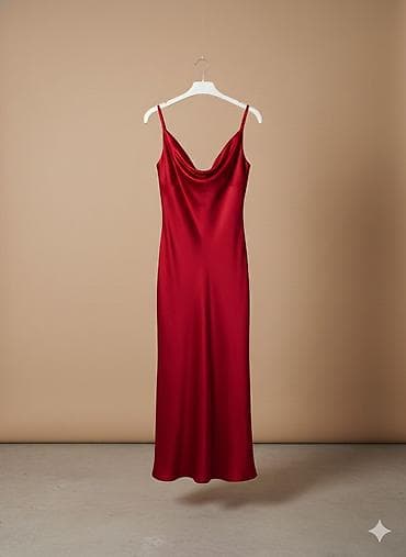 qirmizi donlar: Məhsul: Qırmızı atlas slip don - Model: incə qoşqulu, dərin qayıq — 1