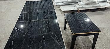 reception masa: Mətbəx və qonaq otağı üçün mərmər naxışlı masa dəsti - Dizayn: Parlaq — 1