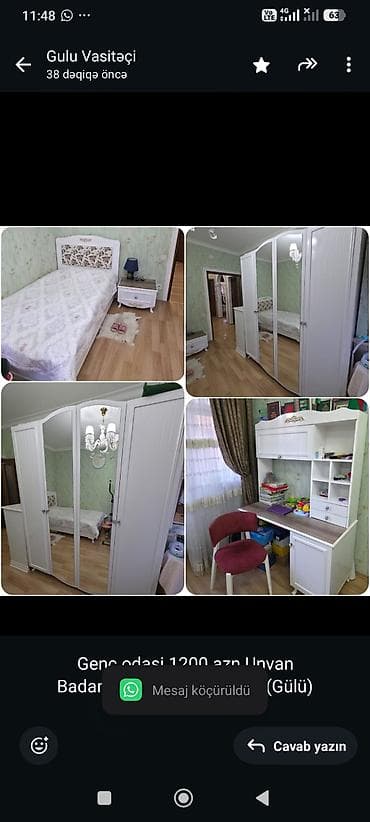 1200: Genc odasi 1200 azn.Unvan Badamdar.Yatagin eni 120.(Gülü) — 1