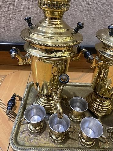 samavar ucuz: Çay dəsti, rəng - Qızılı, Metal, 6 nəfərlik — 1