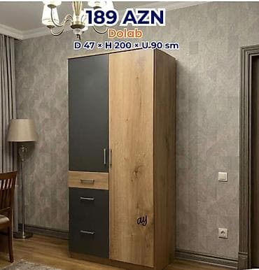 skafi: Dolab – 189 AZN Ölçülər: Dərinlik 47 sm × Hündürlük 200 sm × Uzunluq — 1