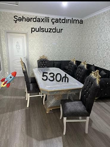 uşaq stullari: Qonaq otağı üçün, Açılmayan, Dördbucaq masa, 6 stul — 1