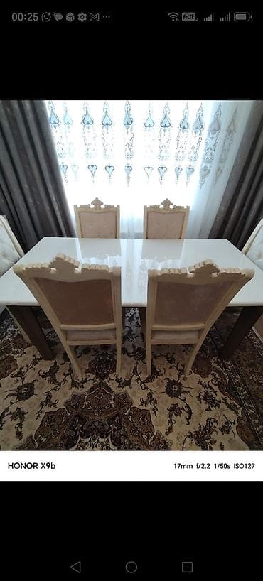 balaca stul: Qonaq otağı üçün, Açılmayan, Dördbucaq masa, 6 stul — 3