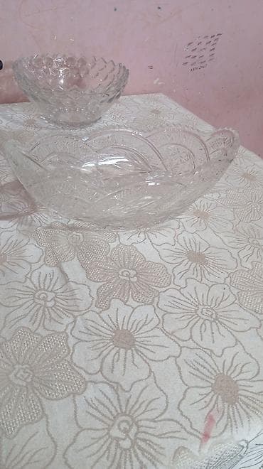 meyve qabı: Şüşə meyvə/saladı qabları dəsti - Material: şəffaf qalın şüşə (kəsim — 1