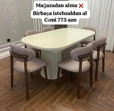 Qonaq otağı üçün, Yeni, Açılmayan, Oval masa, 6 stul
