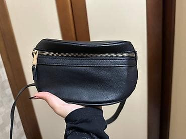 Çantalar: Qara mini bel/çiyin çantası - Material: yumşaq teksturalı eko‑dəri - — 1