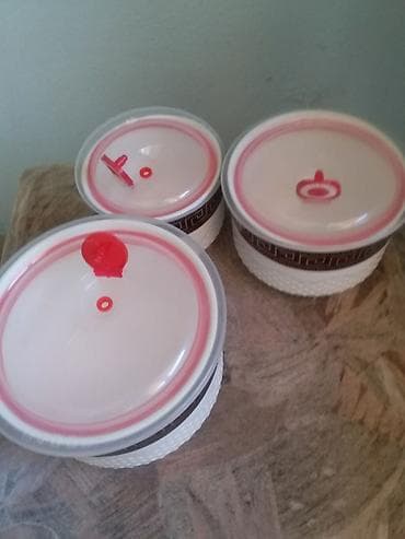 termos yemek qabi: Qapaqlı porselen qablar dəsti – 3 ədəd - Material: ağ porselen — 2