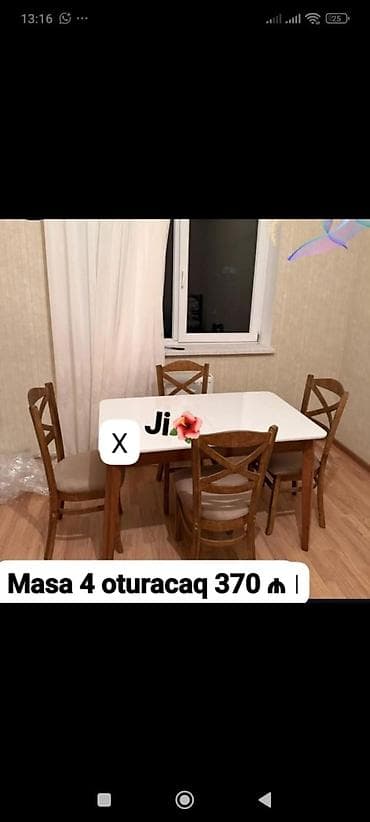 Mətbəx/yemək otağı üçün masa və 4 ədəd stul dəsti. - Masa