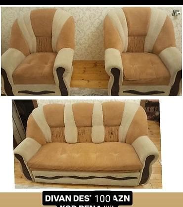 ofis ucun divan: Künc divan, 2 kreslo — 1