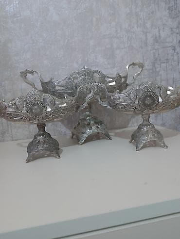 luminarc qablar: Satılır 3 ədəd köhnə filigran naxışlı dekorativ metal qab dəsti — 3