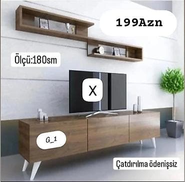 dekor ref: TV stendi və divar rəfi dəsti Müasir dizaynlı qonaq otağı mebel — 1