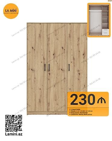 3 qapılı, Siyirməli, Digər rəng, Digər material, Açılan, Düz dolab