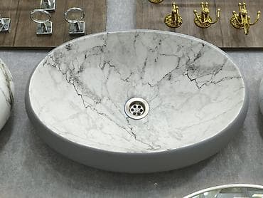 Mermer naxışlı oval üstdən quraşdırılan hamam lavabosu - Dizayn: Oval