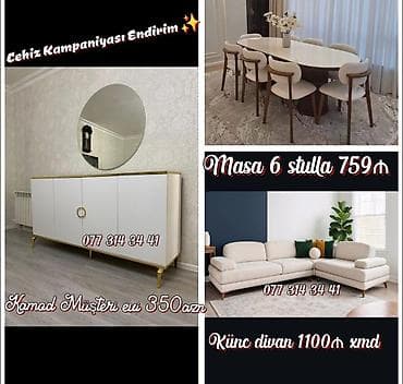 kukna mebeleri: Cehiz Kampaniyası Endirim - Masa + 6 stul dəsti – 759 ₼ - Oval — 1