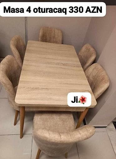 Mətbəx üçün, Yeni, Açılan, Dördbucaq masa, 4 stul