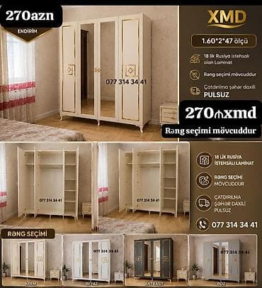XMD 4 qapılı dolab - Ölçü: 1.60 × 2 × 47 - Material: 18-lik Rusiya