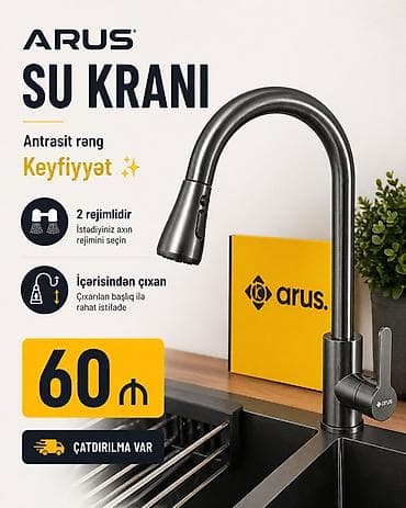 ARUS mətbəx su kranı – antrasit rəng - 2 rejimli axın: istəyə uyğun