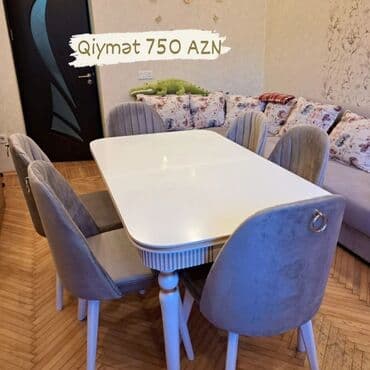 stol ucuz: Qonaq otağı üçün, Yeni, Açılan, Dördbucaq masa, 6 stul — 1