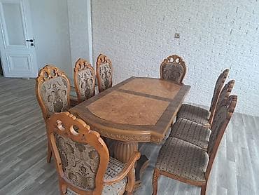 kafe masalari: Qonaq otağı üçün, İşlənmiş, Açılan, Oval masa, 8 stul — 1