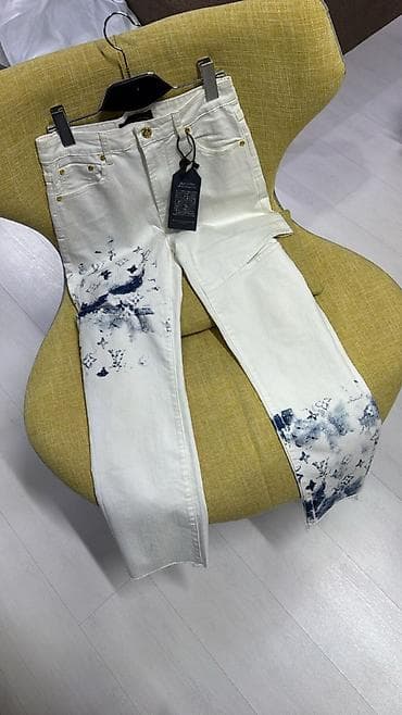 Ağ rəngli denim şalvar louis vuitton - Material: qalın pambıq denim -