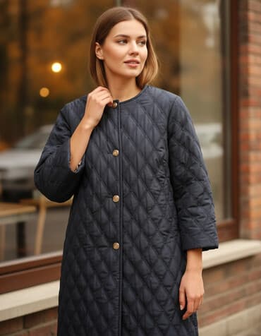 женское пальто с капюшоном: Пальто, цвет - Синий — 1