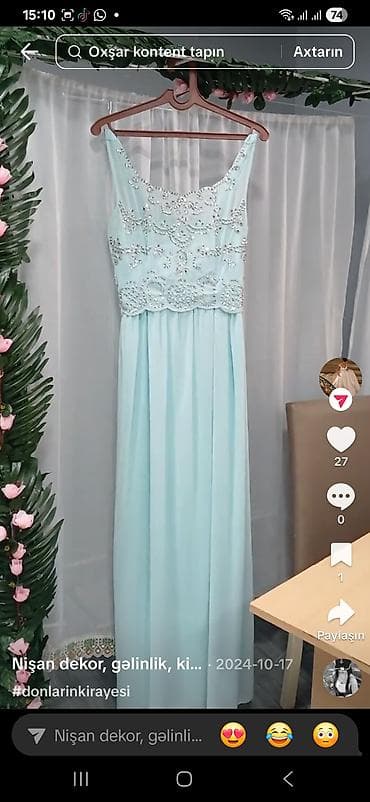 yun corab: Zərif ziyafət/libas – açıq mavi rəngdə uzun don. - Üst hissə: daş və — 1