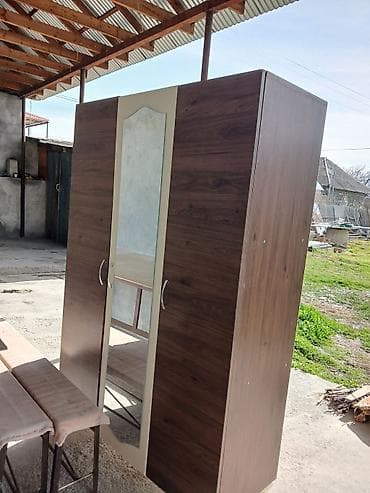 3 qapılı, Güzgülü, Qəhvəyi, Taxta, Açılan, Düz dolab