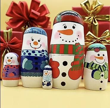 qar adamı şəkilləri: Məhsul: Qardan adam temalı taxta matryoşka dəsti Təsvir: - 5 ədəd — 8